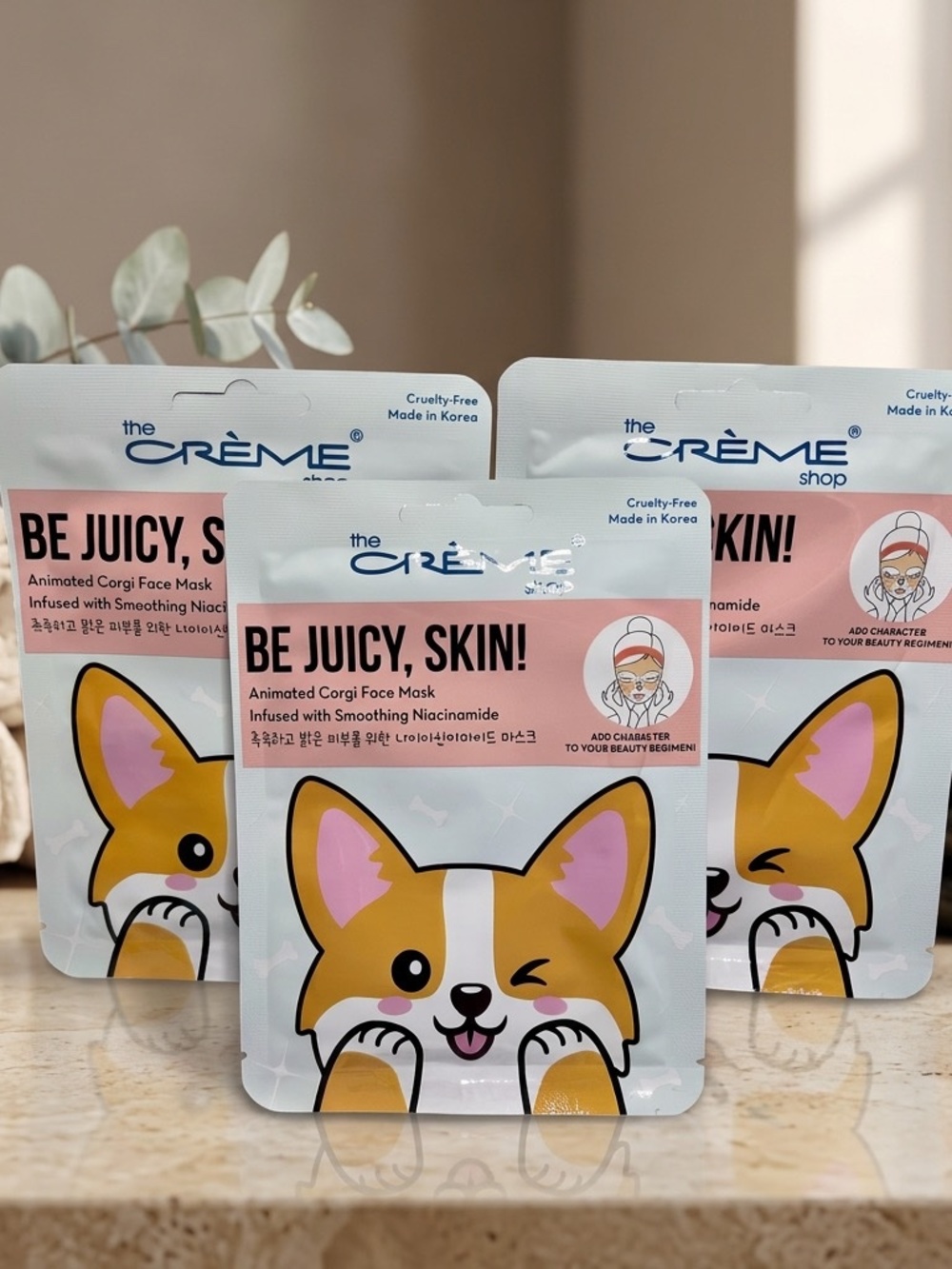 The Crème Shop Be Juicy, Skin! Animated Corgi Face Mask, 3 Masks-NEW in Package!